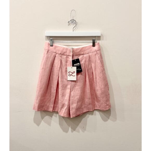 NWT L'Academie by Marianna Carinne Linen Pleated Bermuda Short Blush Pink Small - Picture 2 of 6